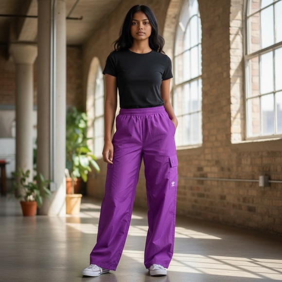 adidas Pants - Adidas Purple Athletic Cargo Outdoor Windbreaker Pants XS New With Tags